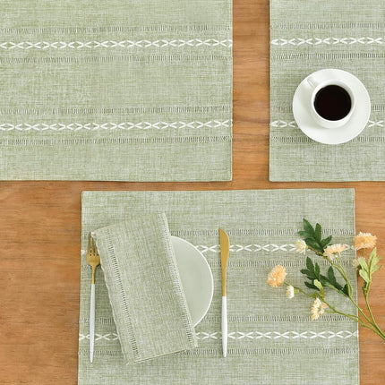 Sage Green Placemats Set of 4 - Washable Fabric Table Placemats, 35 x 48 cm.