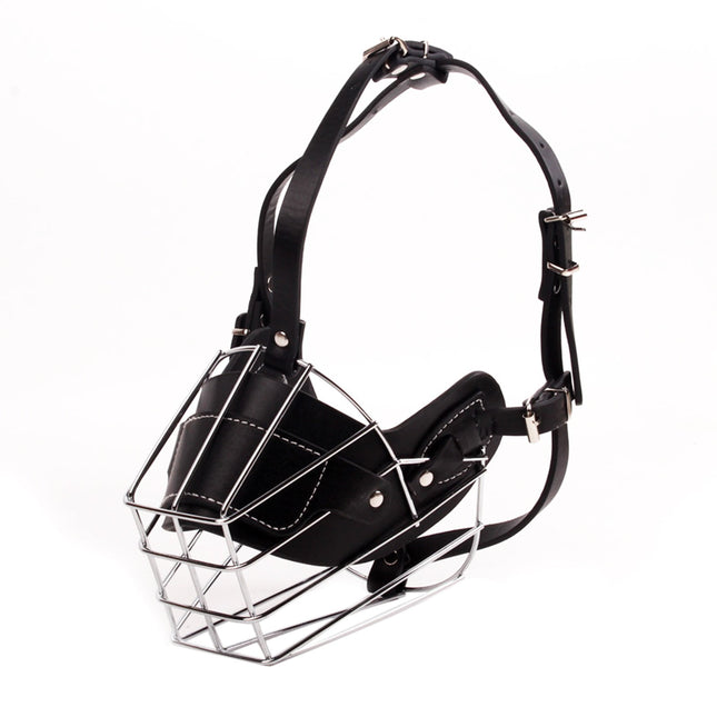 Adjustable Stainless Steel Dog Muzzle Wire Basket for Large/X-Large Dogs, Breathable Anti-Bite Training Mask with Leather Straps, Durable Secure Comfort Fit Bite Prevention 3.74".