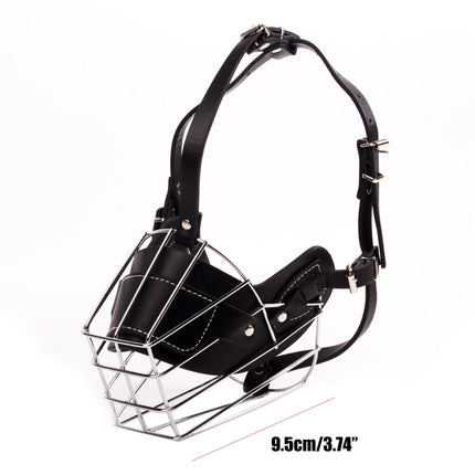 Adjustable Stainless Steel Dog Muzzle Wire Basket for Large/X-Large Dogs, Breathable Anti-Bite Training Mask with Leather Straps, Durable Secure Comfort Fit Bite Prevention 3.74".