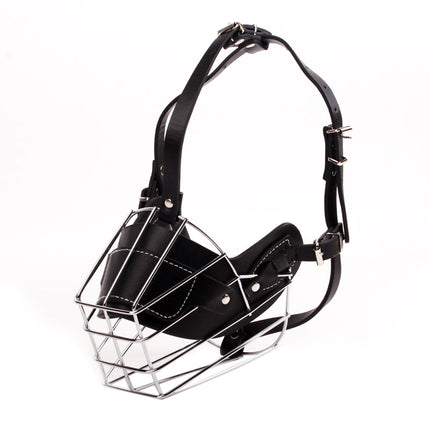 Adjustable Stainless Steel Dog Muzzle Wire Basket for Large/X-Large Dogs, Breathable Anti-Bite Training Mask with Leather Straps, Durable Secure Comfort Fit Bite Prevention 3.74".