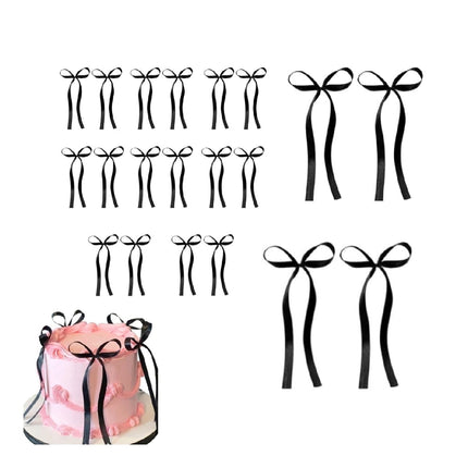 QZS Bow Cupcake Ribbons,Durable Birthday Cake Decorations for Women and Girls,20Pack Black Cute Dessert Bow Tie for Party,Wedding Black.