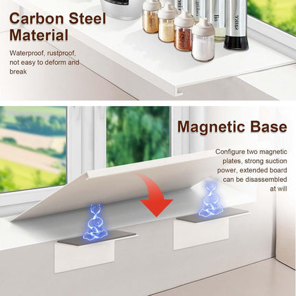 QZS Carbon Steel Countertop Board,15.75x7.9In Countertop Extension Board with Magnetic Base,1Pc No punching Window Sill Extender Plate for Office Bathroom 15.75" x 7.9".