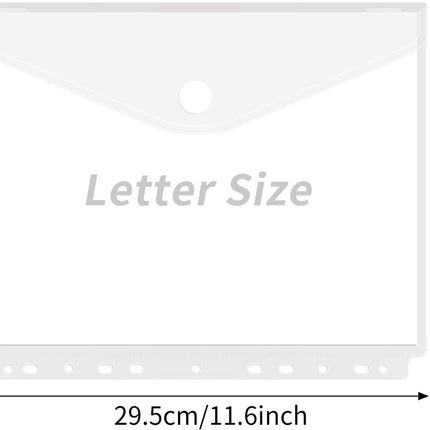Tutuviw 12Pcs Binder Pockets for 2/3/4 Ring,11 Holes Binder Folders,Clear Document Folders,A4 Size Clear Document Envelopes,Snap Button Pouch with Label for Home Work Organization White.