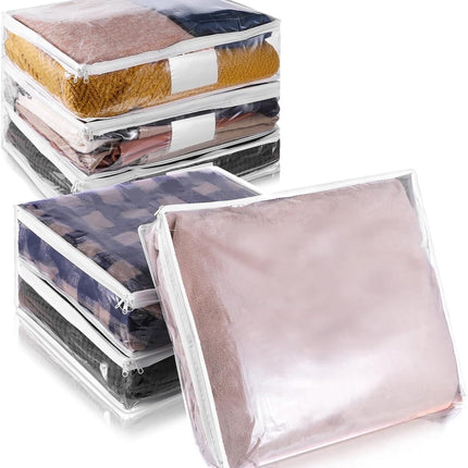 6 Pcs Clear Zippered Storage Bags,Tutuviw Clothes Bag Organizer with Zipper,Plastic Sheet Organizer and Storage for Sweater Blankets Sheet Linen Quilt Bed Pillow Cube Organizer(15x11x4in).