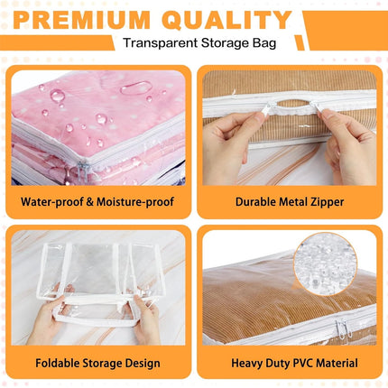 6 Pcs Clear Zippered Storage Bags,Tutuviw Clothes Bag Organizer with Zipper,Plastic Sheet Organizer and Storage for Sweater Blankets Sheet Linen Quilt Bed Pillow Cube Organizer(15x11x4in).