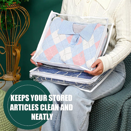 6 Pcs Clear Zippered Storage Bags,Tutuviw Clothes Bag Organizer with Zipper,Plastic Sheet Organizer and Storage for Sweater Blankets Sheet Linen Quilt Bed Pillow Cube Organizer(15x11x4in).