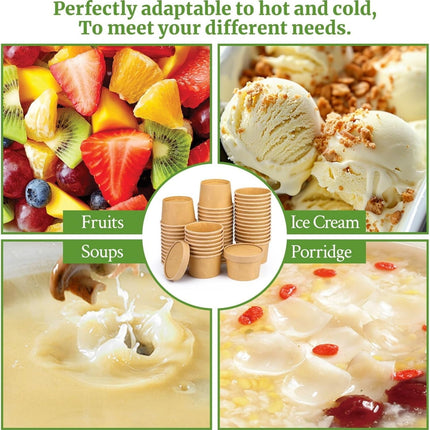 QZS 20 Pack Paper Soup Bowls,12oz Disposable Kraft Paper Soup Bowls with Lids for Ice Cream,Durable Kraft Food Cups for Chocolate,Candy 3.5" x 2.8" x 2.4".