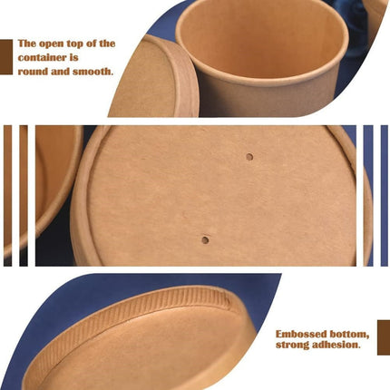 QZS 20 Pack Paper Soup Bowls,12oz Disposable Kraft Paper Soup Bowls with Lids for Ice Cream,Durable Kraft Food Cups for Chocolate,Candy 3.5" x 2.8" x 2.4".