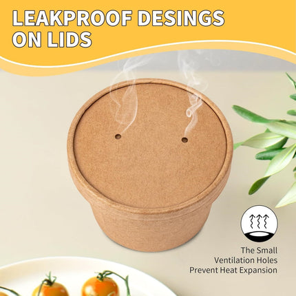 QZS 20 Pack Paper Soup Bowls,12oz Disposable Kraft Paper Soup Bowls with Lids for Ice Cream,Durable Kraft Food Cups for Chocolate,Candy 3.5" x 2.8" x 2.4".