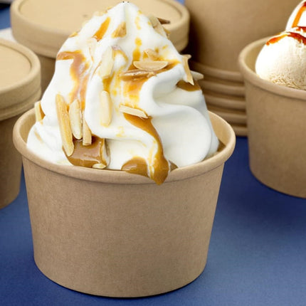 QZS 20 Pack Paper Soup Bowls,12oz Disposable Kraft Paper Soup Bowls with Lids for Ice Cream,Durable Kraft Food Cups for Chocolate,Candy 3.5" x 2.8" x 2.4".