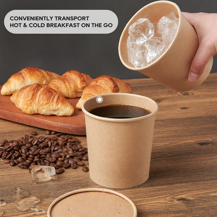 QZS 20 Pack Paper Soup Bowls,12oz Disposable Kraft Paper Soup Bowls with Lids for Ice Cream,Durable Kraft Food Cups for Chocolate,Candy 3.5" x 2.8" x 3.5".