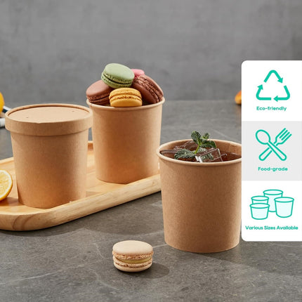 QZS 20 Pack Paper Soup Bowls,12oz Disposable Kraft Paper Soup Bowls with Lids for Ice Cream,Durable Kraft Food Cups for Chocolate,Candy 3.5" x 2.8" x 3.5".