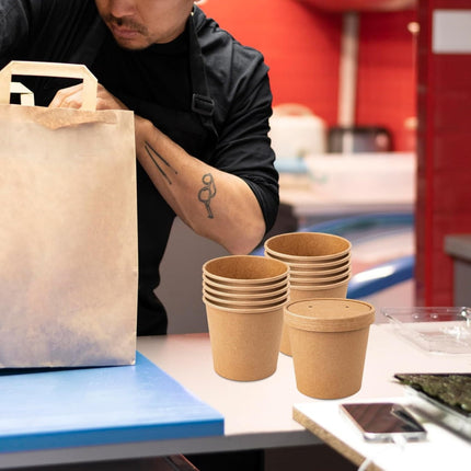 QZS 20 Pack Paper Soup Bowls,12oz Disposable Kraft Paper Soup Bowls with Lids for Ice Cream,Durable Kraft Food Cups for Chocolate,Candy 3.5" x 2.8" x 3.5".