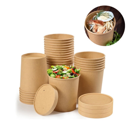 QZS 20 Pack Paper Soup Bowls,12oz Disposable Kraft Paper Soup Bowls with Lids for Ice Cream,Durable Kraft Food Cups for Chocolate,Candy 3.8" x 2.8" x 3.9".
