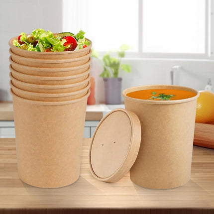 QZS 20 Pack Paper Soup Bowls,12oz Disposable Kraft Paper Soup Bowls with Lids for Ice Cream,Durable Kraft Food Cups for Chocolate,Candy 3.8" x 2.8" x 3.9".