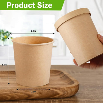 QZS 20 Pack Paper Soup Bowls,12oz Disposable Kraft Paper Soup Bowls with Lids for Ice Cream,Durable Kraft Food Cups for Chocolate,Candy 3.8" x 2.8" x 3.9".