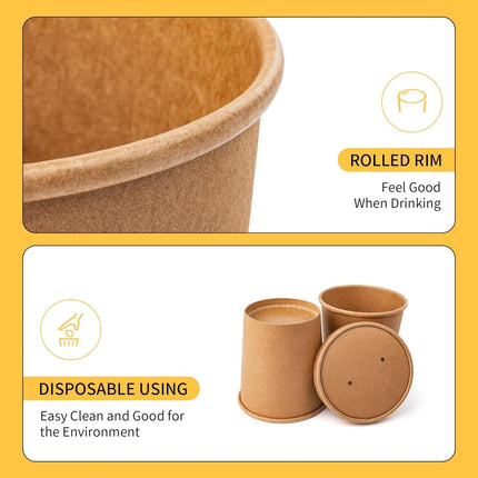QZS 20 Pack Paper Soup Bowls,12oz Disposable Kraft Paper Soup Bowls with Lids for Ice Cream,Durable Kraft Food Cups for Chocolate,Candy 3.8" x 2.8" x 3.9".