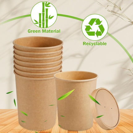 QZS 20 Pack Paper Soup Bowls,12oz Disposable Kraft Paper Soup Bowls with Lids for Ice Cream,Durable Kraft Food Cups for Chocolate,Candy 3.8" x 2.8" x 3.9".