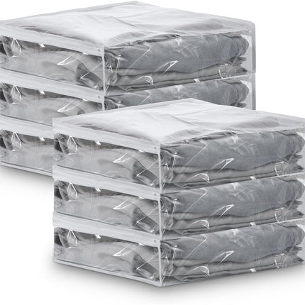 Tutuviw 6 Pcs Clear Vinyl Zippered Sweater Storage Bags,Plastic Clothing Storage Bags with Zipper,Plastic Clothing Storage Bags,Space Saver Comforter Clear Storage Bags,Cube Organizer.