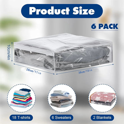 Tutuviw 6 Pcs Clear Vinyl Zippered Sweater Storage Bags,Plastic Clothing Storage Bags with Zipper,Plastic Clothing Storage Bags,Space Saver Comforter Clear Storage Bags,Cube Organizer.