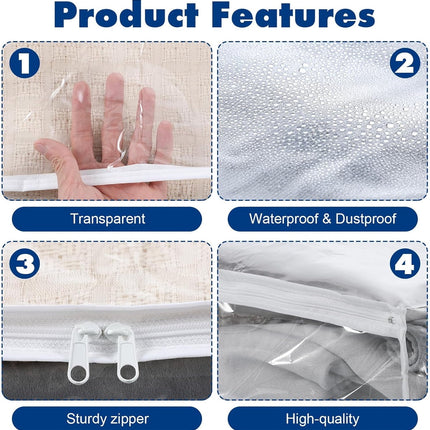 Tutuviw 6 Pcs Clear Vinyl Zippered Sweater Storage Bags,Plastic Clothing Storage Bags with Zipper,Plastic Clothing Storage Bags,Space Saver Comforter Clear Storage Bags,Cube Organizer.