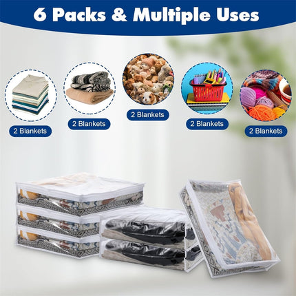 Tutuviw 6 Pcs Clear Vinyl Zippered Sweater Storage Bags,Plastic Clothing Storage Bags with Zipper,Plastic Clothing Storage Bags,Space Saver Comforter Clear Storage Bags,Cube Organizer.