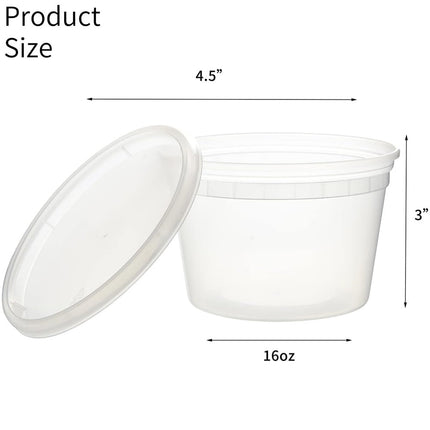 16 oz Deli Containers with Lids,Stackable Food Storage Box,Disposable Takeout Containers,Airtight Leakproof Round Bowls,Non-Spill Plastic Soup Cups,Freezer Safe,for Meal Prep 12Pcs Clear.