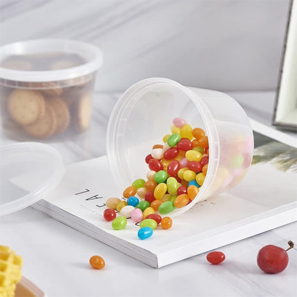 16 oz Deli Containers with Lids,Stackable Food Storage Box,Disposable Takeout Containers,Airtight Leakproof Round Bowls,Non-Spill Plastic Soup Cups,Freezer Safe,for Meal Prep 12Pcs Clear.