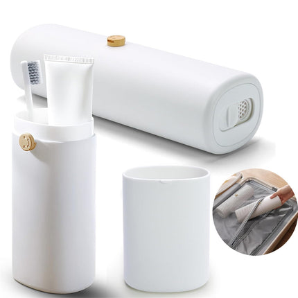 Tutuviw Large Ventilated Toothbrush Travel Holder,Portable Travel Toothbrush Case with Twist Lock,Toothbrush Container, Large Capacity Travel Toothbrush Holder with Mouthwash Cup,White.