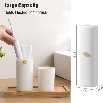 Tutuviw Large Ventilated Toothbrush Travel Holder,Portable Travel Toothbrush Case with Twist Lock,Toothbrush Container, Large Capacity Travel Toothbrush Holder with Mouthwash Cup,White.