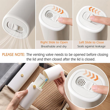 Tutuviw Large Ventilated Toothbrush Travel Holder,Portable Travel Toothbrush Case with Twist Lock,Toothbrush Container, Large Capacity Travel Toothbrush Holder with Mouthwash Cup,White.