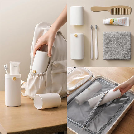 Tutuviw Large Ventilated Toothbrush Travel Holder,Portable Travel Toothbrush Case with Twist Lock,Toothbrush Container, Large Capacity Travel Toothbrush Holder with Mouthwash Cup,White.