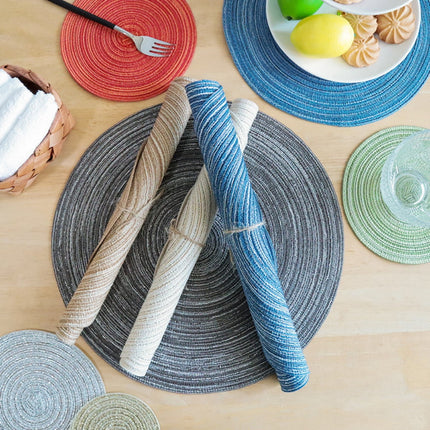 Round Placemats Set of 4, Cotton Woven Placemat Heat-Resistant Non-Slip Washable Table Mats for Dining Table 14 Inch Blue.