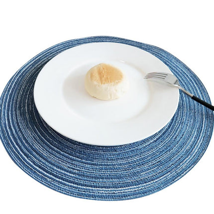 Round Placemats Set of 4, Cotton Woven Placemat Heat-Resistant Non-Slip Washable Table Mats for Dining Table 14 Inch Blue.