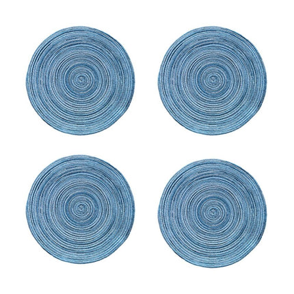 Round Placemats Set of 4, Cotton Woven Placemat Heat-Resistant Non-Slip Washable Table Mats for Dining Table 14 Inch Blue.