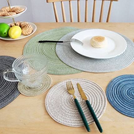 Round Placemats Set of 4, Cotton Woven Placemat Heat-Resistant Non-Slip Washable Table Mats for Dining Table 14 Inch Blue.