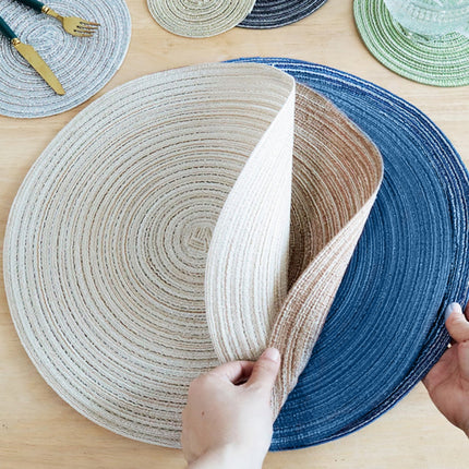 Round Placemats Set of 4, Cotton Woven Placemat Heat-Resistant Non-Slip Washable Table Mats for Dining Table 14 Inch Blue.