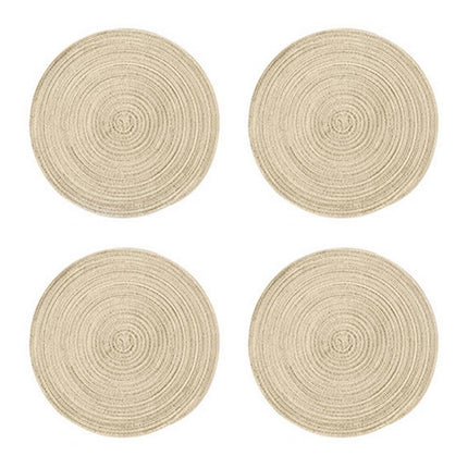 Round Placemats Set of 4, Cotton Woven Placemat Heat-Resistant Non-Slip Washable Table Mats for Dining Table 14 Inch, Blue Gold.