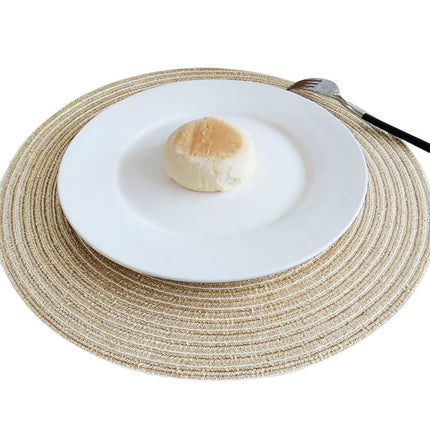 Round Placemats Set of 4, Cotton Woven Placemat Heat-Resistant Non-Slip Washable Table Mats for Dining Table 14 Inch, Blue Gold.