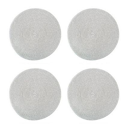 Round Placemats Set of 4, Cotton Woven Placemat Heat-Resistant Non-Slip Washable Table Mats for Dining Table 14 Inch, Blue Silver.