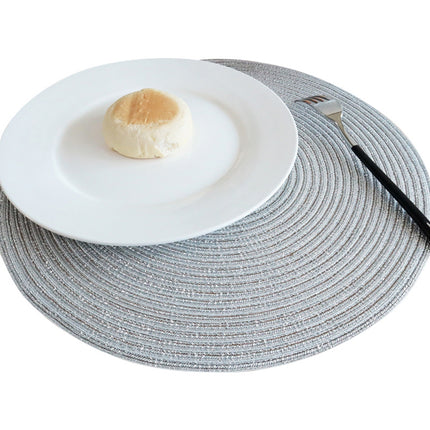 Round Placemats Set of 4, Cotton Woven Placemat Heat-Resistant Non-Slip Washable Table Mats for Dining Table 14 Inch, Blue Silver.