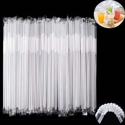 Tutuviw 100Pcs Individually Wrapped Jumbo Straws,Extra Wide Flexible Boba Smoothie Straws,Disposable Plastic Drinking Straws for Bubble Tea for Milkshakes,Tapioca Pearls,9" Lx0.4" D Clear,Bendy.