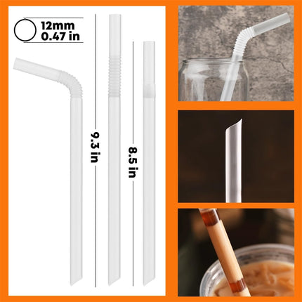 Tutuviw 100Pcs Individually Wrapped Jumbo Straws,Extra Wide Flexible Boba Smoothie Straws,Disposable Plastic Drinking Straws for Bubble Tea for Milkshakes,Tapioca Pearls,9" Lx0.4" D Clear,Bendy.