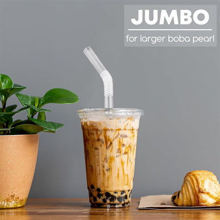 Tutuviw 100Pcs Individually Wrapped Jumbo Straws,Extra Wide Flexible Boba Smoothie Straws,Disposable Plastic Drinking Straws for Bubble Tea for Milkshakes,Tapioca Pearls,9" Lx0.4" D Clear,Bendy.
