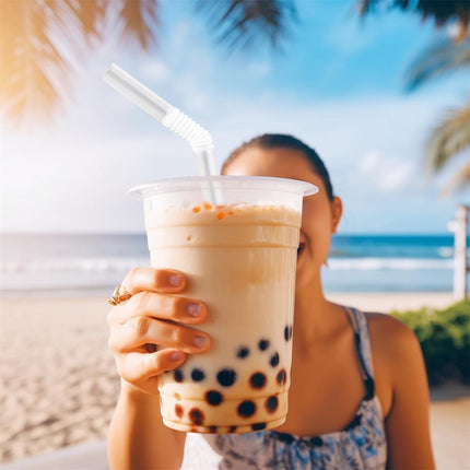 Tutuviw 100Pcs Individually Wrapped Jumbo Straws,Extra Wide Flexible Boba Smoothie Straws,Disposable Plastic Drinking Straws for Bubble Tea for Milkshakes,Tapioca Pearls,9" Lx0.4" D Clear,Bendy.
