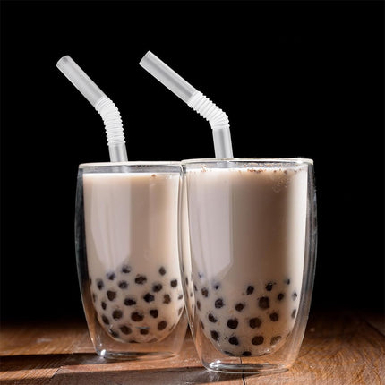 Tutuviw 100Pcs Individually Wrapped Jumbo Straws,Extra Wide Flexible Boba Smoothie Straws,Disposable Plastic Drinking Straws for Bubble Tea for Milkshakes,Tapioca Pearls,9" Lx0.4" D Clear,Bendy.