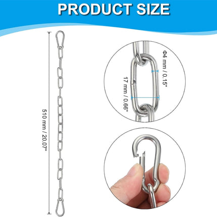Gate Chain Lock,Tutuviw 20Inch Stainless Steel Metal Chain with 2 Carabiners,Link Chain Lock for Outdoor Fences,Hanging Chain Lock for Home Outdoor Camping Hanging Pet Chain Prevention Theft.