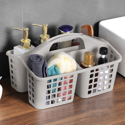 Plastic Storage Divided Tool Bin, 3 Compartments Plastic Shower Caddy Basket, Portable Divided Cleaning Supply Storage Organizer with Handle Gray.
