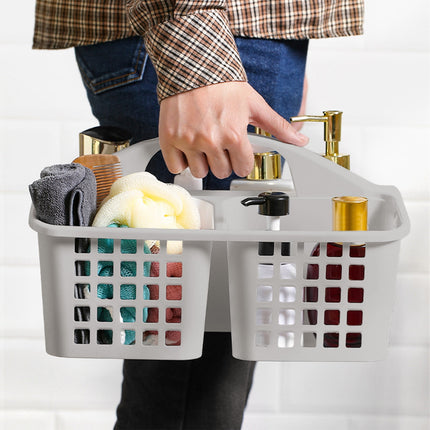 Plastic Storage Divided Tool Bin, 3 Compartments Plastic Shower Caddy Basket, Portable Divided Cleaning Supply Storage Organizer with Handle Gray.