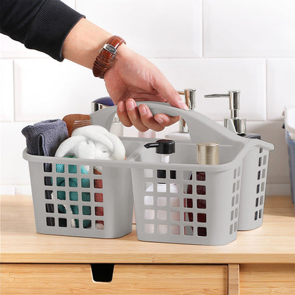 Plastic Storage Divided Tool Bin, 3 Compartments Plastic Shower Caddy Basket, Portable Divided Cleaning Supply Storage Organizer with Handle Gray.